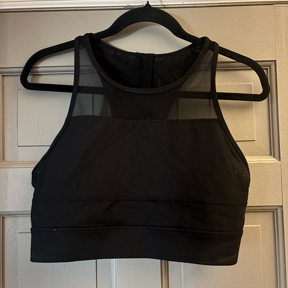 ZYIA Black Mesh-Panel Crop Sports Bra